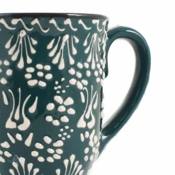 El Boyali Seramikler Yesil Ve Beyaz Boyali Mug with Foot, 300ml New