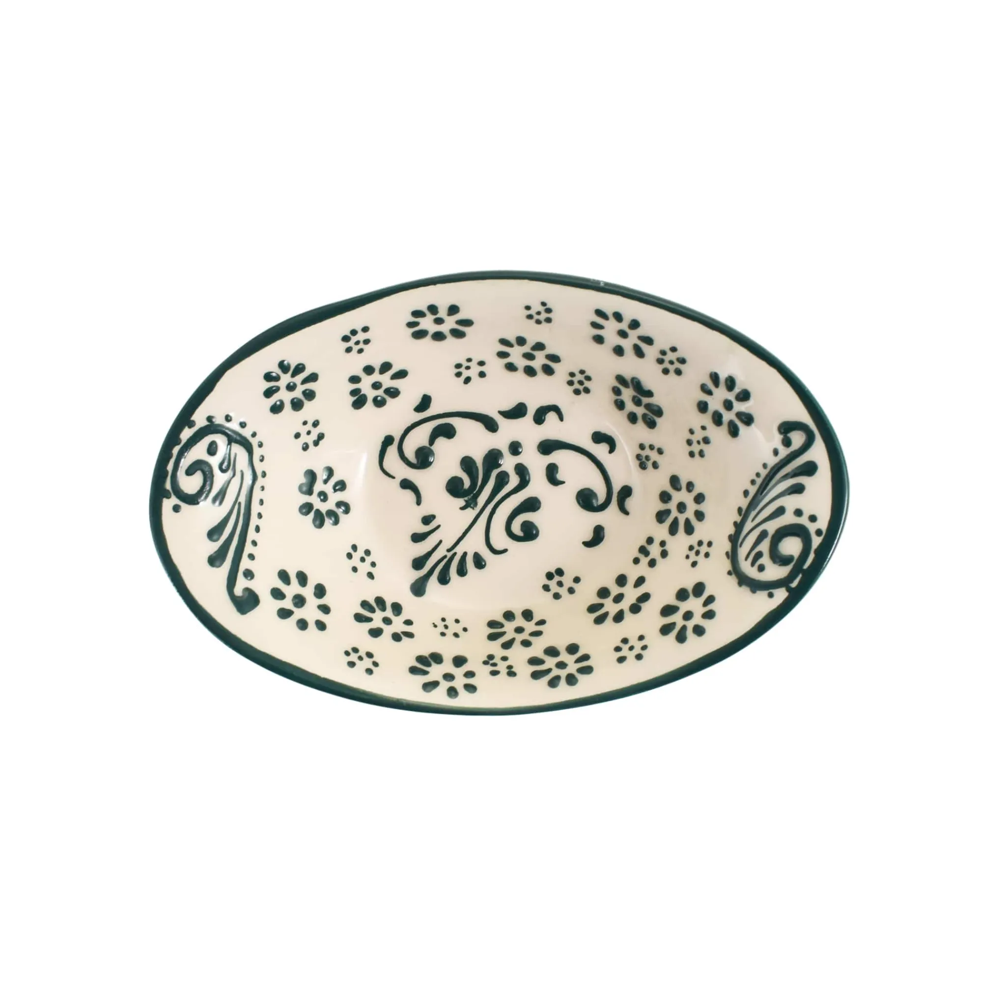 El Boyali Seramikler Yesil Ve Beyaz Boyali Oval Bowl, 16cm Online