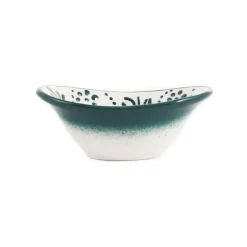 El Boyali Seramikler Yesil Ve Beyaz Boyali Oval Bowl, 10.5cm