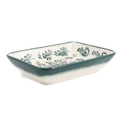 El Boyali Seramikler Yesil Ve Beyaz Boyali Rectangular Serving Dish, 18x13cm Clearance