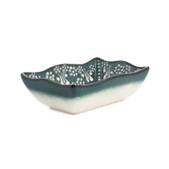 El Boyali Seramikler Yesil Ve Beyaz Boyali Wavy Edge Snack Dish, 13.5cm Hot