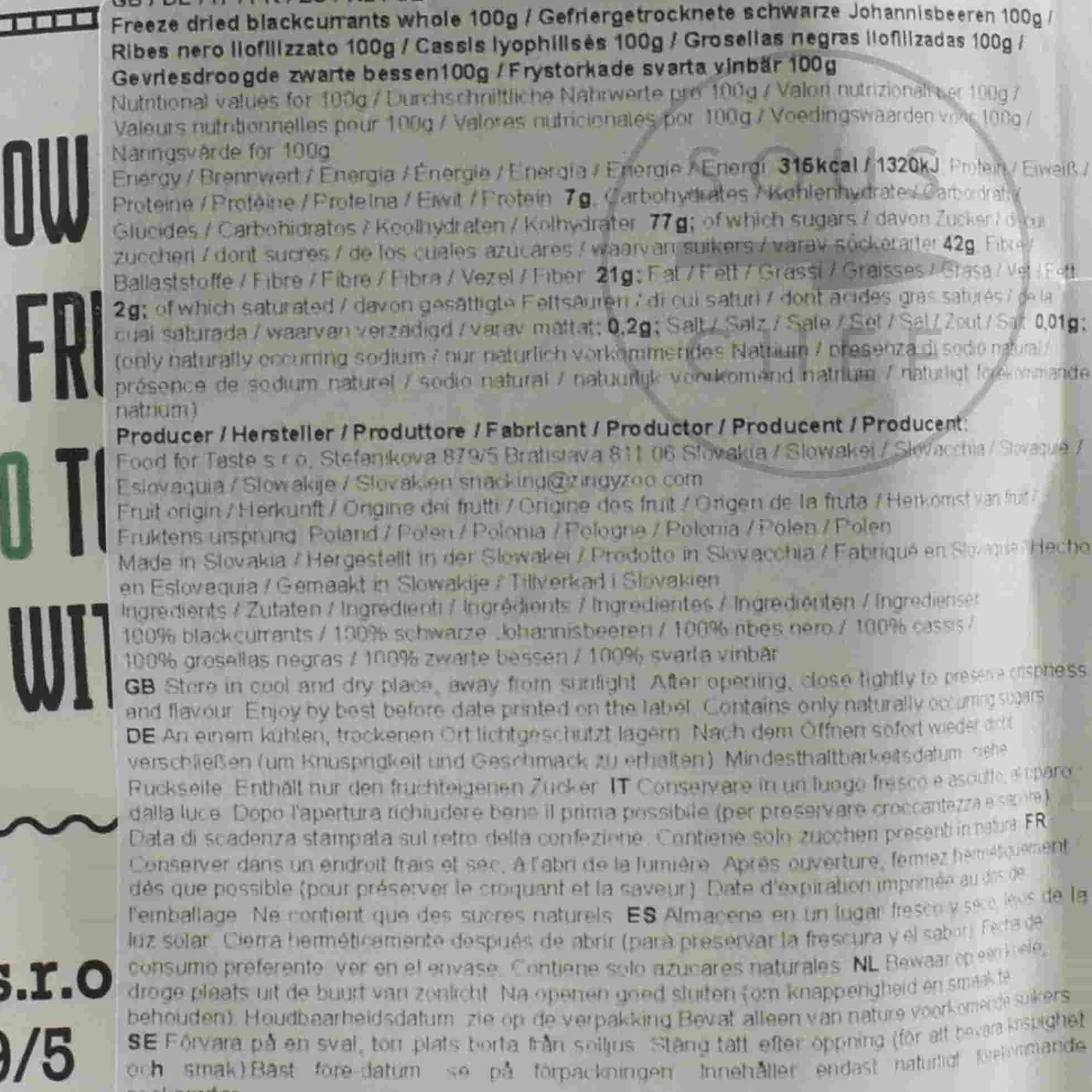 ZingyZoo Freeze Dried Blackcurrant Whole, 100g Hot